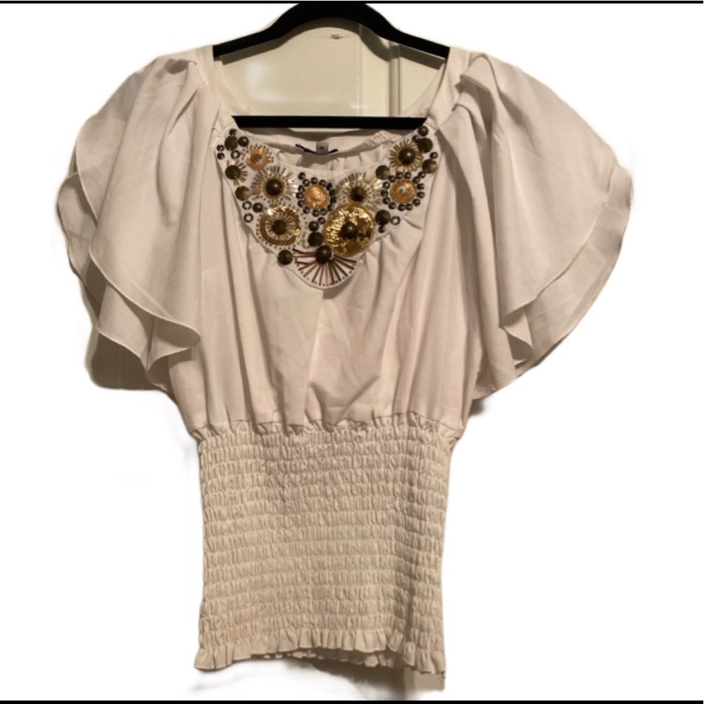 Xoxo White w/bronze Sequins Top